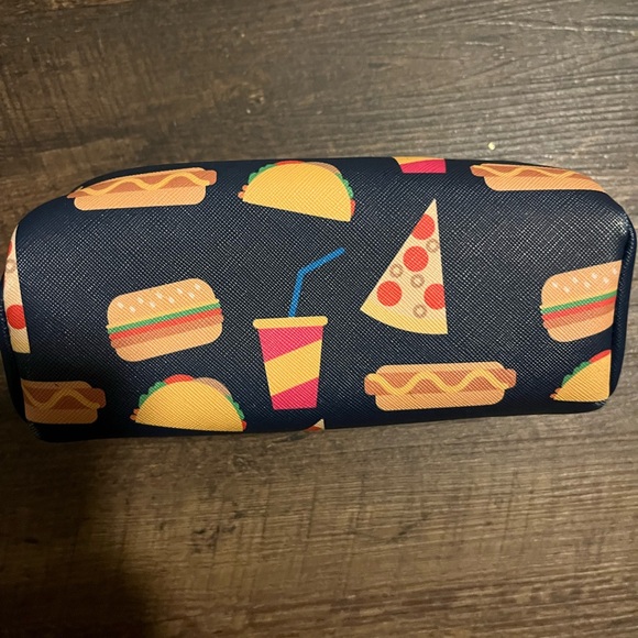 NWOT Dabney Lee Navy Blue Food Print Pouch pizza burger hotdog taco soda - Picture 3 of 6